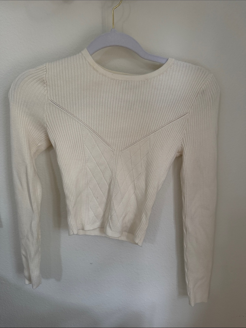 Abercrombie & Fitch Cream Ribbed Long Sleeve Knit Top